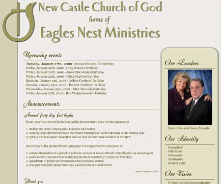 screen shot of Eaglesnest Ministries website